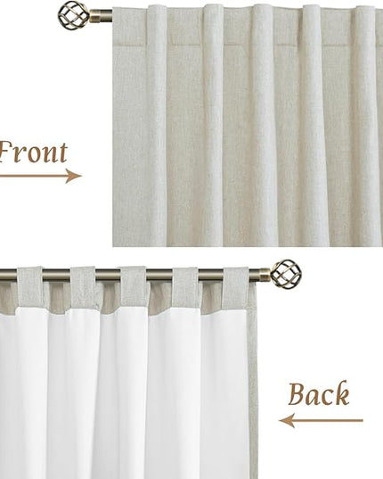 LAMIT 100% Blackout Linen Curtains 45 Inch Length for Bedroom, Linen Textured Thermal Kitchen Curtains Back Tab and Rod Pocket Window Panels with White Liner, 2 Panels, 52 x 45 Inch, Stone