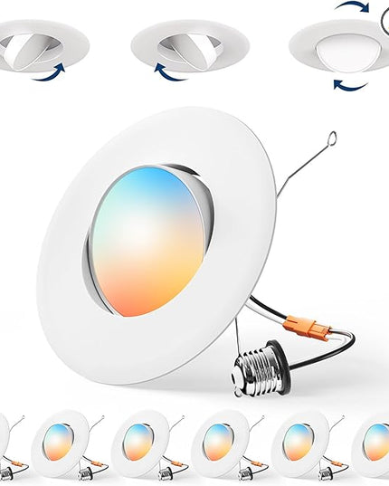 Amico 6 Pack 6 Inch Retrofit Eyeball Gimbal Can Lights, Adjustable Eyeball Directional 5CCT LED Recessed Lights, Dimmable, 2700K/3000K/3500K/4000K/5000K Selectable, 7W 650LM, ETL&FCC