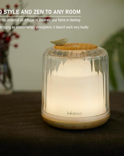 Essential Oil Diffusers, Glass and Real Wood Base Ultrasonic Aromatherapy Diffuser Aroma Defusers for Home Large Room 230ml with Bluetooth Speaker Music Player Colorful Led Light