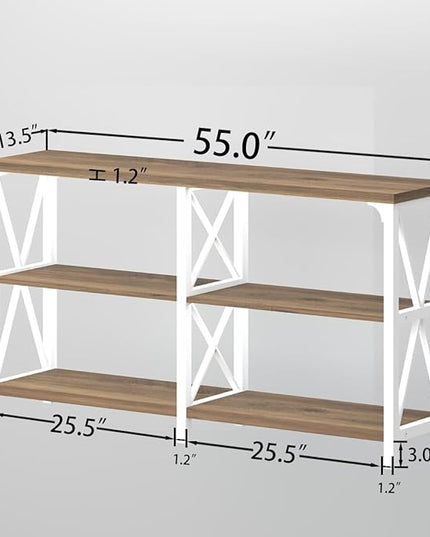 LVB Farmhouse Entryway Table, Industrial Wood Sofa Table with Storage Shelf, Modern Console Tables Behind Couch for Living Room, Wooden Hallway Foyer Table for Front Entry, White Rustic Oak, 55 Inch