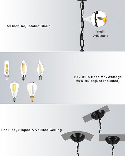 24-Light Black Wagon Wheel Chandelier for Living Room 52 Inch Farmhouse Chandeliers Large Round High Ceilings Light Fixtures for Entryway Dining Room Foyer Kitchen Island