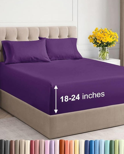 Extra Deep Twin Sheet Set - 4 Piece Breathable and Cooling Sheets - Hotel Luxury Bed Sheets Set - Easy & Secure Fit - Soft, Wrinkle Free and Comfy Sheets Set - Purple Sheet Set with Extra Deep Pockets