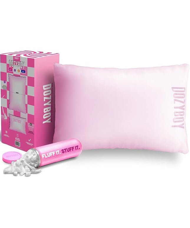 Fluff and Stuff Comfort Pillow | Queen Size Memory Foam Pillows, Chiropractor Designed and Approved 2-in-1 Back Support and Bed Pillows | Fully Adjustable Pillow (Rosie, Queen (Pack of 1))