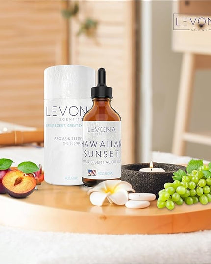 Levona Scent Essential Oils - Scents for Home, Hotel & Office Use - Perfect for Home Diffuser & Humidifiers - Aroma Fragrance Oil, Ideal for Massage, Relaxation, and Spa - Hawaiian Sunset, 120ml