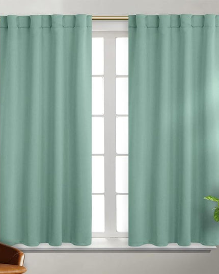 BGment Window Curtains for Bedroom - 45 Inch Rod Pocket and Back Tab Thermal Insulated Room Darkening Curtains for Living Room, 2 Curtain Panels (38 x 45 Inch, Frosty Green)