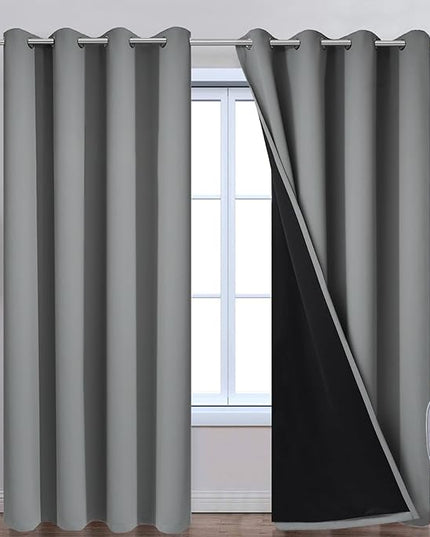 Yakamok 100% Blackout Curtains 90 Inches Long, 2 Thick Layers Heat and Full Light Blocking Soft Thermal Insulated Drapes for Bedroom(52" Wide Each Panel, Grey, 2 Panels)