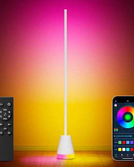 Keepsmile Smart RGB LED Corner Floor Lamp,172 LEDs Bright Standing Lamps for Living Room with APP and Remote,Modern Floor Lamp with Music Sync and 16 Million Colors, Ambient Lighting for Bedroom White