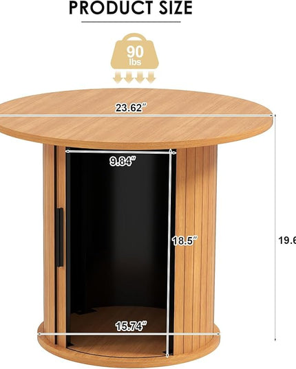COSVALVE Round Wood Coffee Table 23.6IN with Hidden Storage & Sliding Door, Circle Farmhouse Side Table Sets for Living Room, Bedroom, Balcony, Small Spaces, Natural