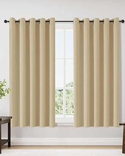 ChrisDowa Blackout Curtains 70 inches Wide for Bedroom - 2 Panels Set Extra Wide Grommet Thermal Insulated Room Darkening Curtains for Living Room (Biscotti Beige, 70 x 63 Inch)