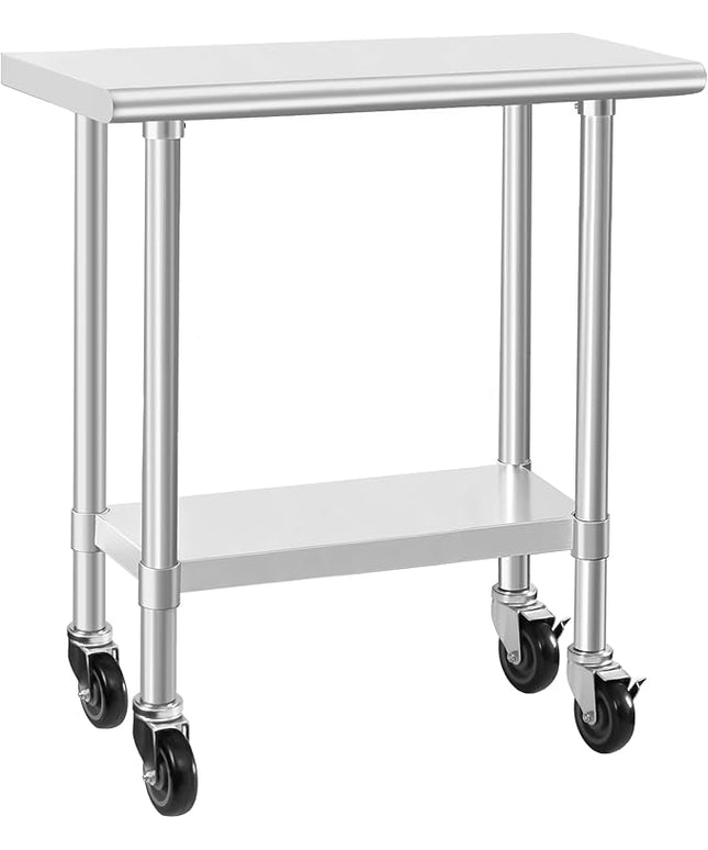 HARDURA Stainless Steel Commercial Table Prep & Work Table with Casters Heavy Duty Metal Table with Wheels NSF 430 14×30 Inches