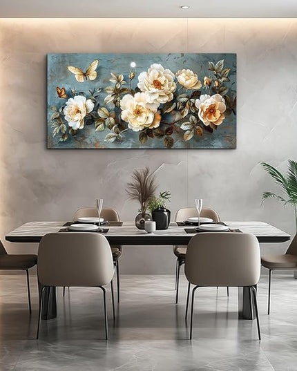 PHAOHUAXM Large Canvas Wall Art For Bedroom Wall Decorations For Living Room Office Decor Abstract Pictures White Flower Dining Room Painting Artwork Modern Framed Posters Home Decoration 24"x48"