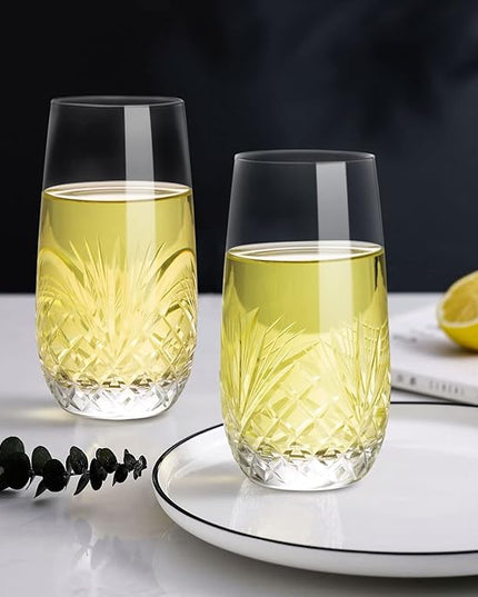 SHOSHIN Hand Cut Highball Glasses Crystal (Set of 4, 17Oz) - Elegant Water Juice Drinking Glasses, Everyday Beverage Glasses, Large Collins Glasses Perfect for Restaurant, Kitchen, Bar