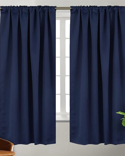 BGment Rod Pocket and Back Tab Blackout Curtains for Bedroom - Thermal Insulated Room Darkening Curtains for Living Room, 2 Window Curtain Panels, 42 x 72 Inch, Navy Blue