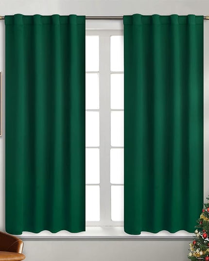 BGment Rod Pocket and Back Tab Blackout Curtains for Bedroom - Christmas Emerald Green Thermal Insulated Room Darkening Curtains for Living Room, 2 Window Curtain Panels (38 x 45 Inch, Emerald)
