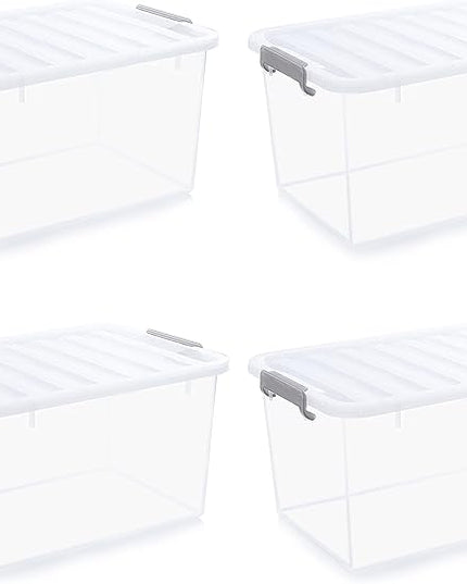 Citylife 44.4 QT Plastic Storage Bins with Latching Lids Stackable Storage Containers for Organizing Large Clear Storage Box for Garage, Closet, Kitchen, 4 Packs