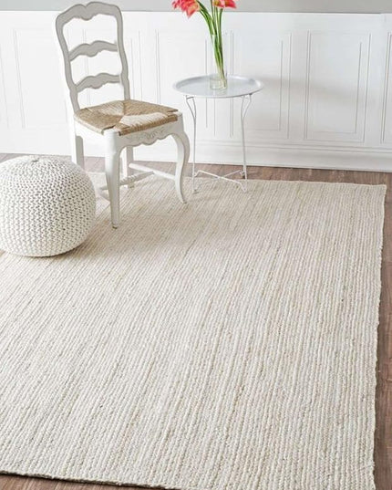 FRELISH DECOR Handwoven Jute Area Rug - Off-White Rectangular Rustic Vintage Beige Braided Reversible Rug - Eco Friendly Rug for Bedroom - Kitchen - Living Room - Farmhouse (4'x6' - Off-White)
