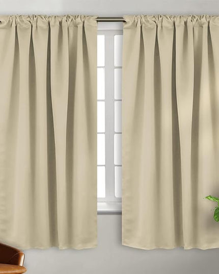 BGment Beige Blackout Curtains for Bedroom - Rod Pocket and Back Tab Thermal Insulated Room Darkening Curtains for Living Room, 2 Window Curtain Panels (52 x 72 Inch, Beige)