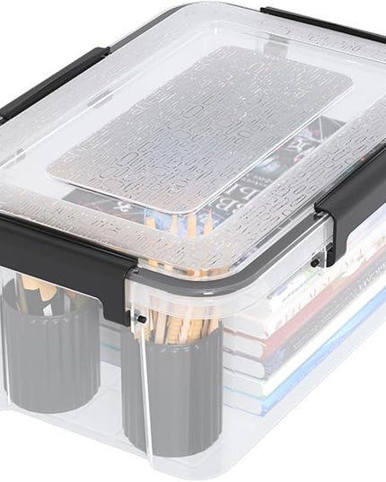 6-Pack 12 Quart Plastic Gasket Box with Seal Lids, Watertight Organizing Tote Container, Stackable Bin with Secure Latching Buckles, Clear
