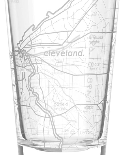 Well Told Engraved Cleveland Ohio Map Pint Glass, Etched Beer Gift (16 oz, Clear) City Map Pint, Custom City Glassware, Gifts For Beer Lovers