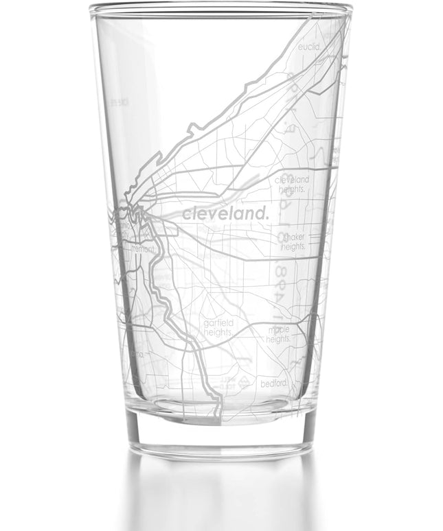 Well Told Engraved Cleveland Ohio Map Pint Glass, Etched Beer Gift (16 oz, Clear) City Map Pint, Custom City Glassware, Gifts For Beer Lovers