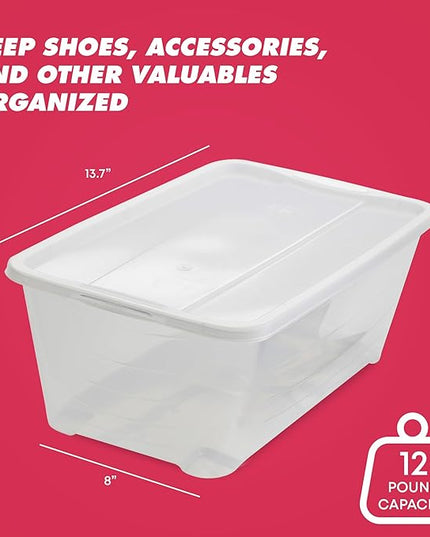 Life Story 10-Pack Plastic Storage Box, Stackable Shoe Organizer Tote Containers, 6 Liter - Clear Bins and Boxes with Lids for Bedroom, Closet, Cabinet, and Garage Organization