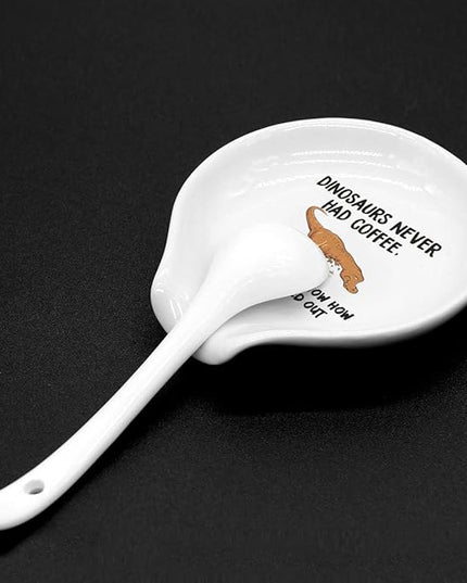 Funny Coffee Quote Dinosaurs Never Had Coffee Ceramic Coffee Spoon Holder-Coffee Spoon Rest -Coffee Station Decor Coffee Bar Accessories-Coffee Lovers Gift for Women and Men