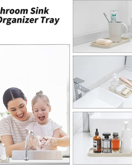 Silicone Kitchen Sink Organizer Tray for Multiple Usage,Eco-Friendly Sponges Holder for Kitchen Bathroom Counter or Sink,Dish Soap Dispenser,Scrubber,Bottle,Cup (Tapioca, 10"×5.3")