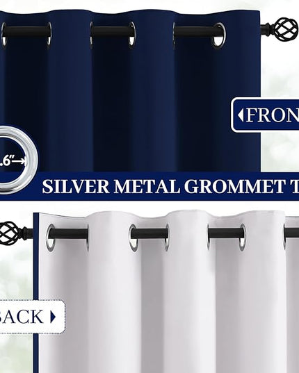 Yakamok Navy Blue 100% Blackout Curtains 84 Inches Long Thermal Insulated Window Curtain for Bedroom Living Room Darkening Set of 2 Panels Grommet Top Drapes with 2 Thick Layers 52x84 Inches Dark Blue