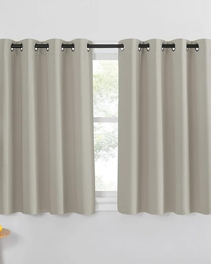 NICETOWN Blackout Kitchen Curtains 45 inch Length - Grommet Thermal Insulated Solid Vertical Drapes Room Darkening Sound Reducing for Bedroom, Natural, 1 Panel, W52 x L45
