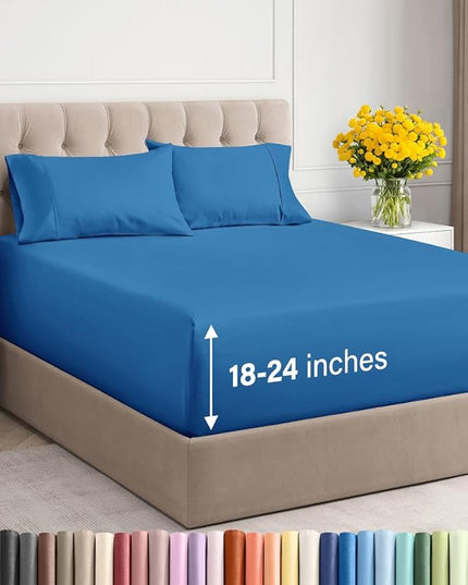 Extra Deep Twin XL Sheet Set - 4 Piece Breathable and Cooling Sheets - Hotel Luxury Bed Sheets Set - Easy Fit - Soft, Wrinkle Free and Comfy Sheets Set - Royal Blue Sheet Set with Extra Deep Pockets