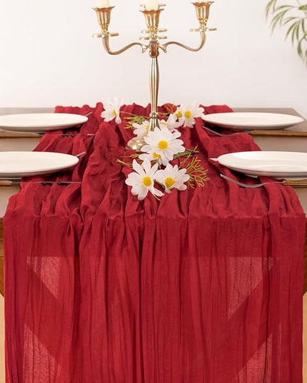 Socomi 6pcs Red Cheesecloth Table Runner Boho Rustic Gauze 120 inch 10FT Cheese Cloth Runner for Wedding Party Baby Shower Birthday Home Decor Holiday Decorations