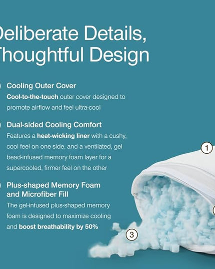 Coop Home Goods Cool+ Adjustable Pillow, Queen Size Plus Shaped Memory Foam Pillows with Cooling Gel, Back, Stomach or Side Sleeper, Neck Support for Sleeping, CertiPUR-US/GREENGUARD Gold