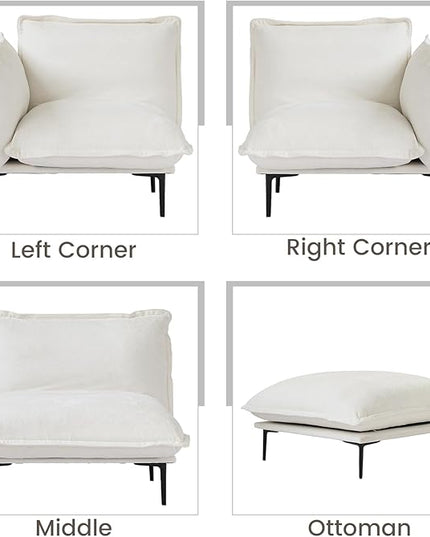 WJShome Sectional Couches for Living Room, Velvet 111" Modern 3 Seater Sofa with Removable Cushions and 8" High Metal Legs, Easy to Clean, Beige
