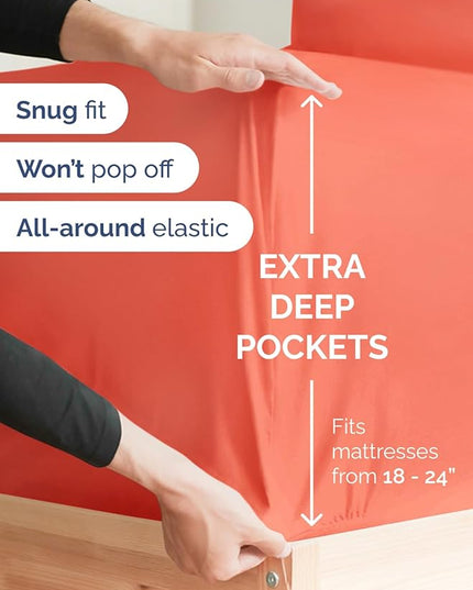Extra Deep King Sheet Set - 6 Piece Breathable and Cooling Sheets - Hotel Luxury Bed Sheets Set - Easy & Secure Fit - Soft, Wrinkle Free and Comfy Sheets Set - Coral Sheet Set with Extra Deep Pockets