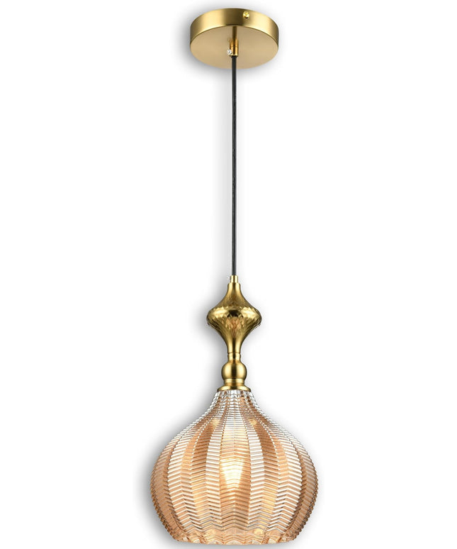 Modern Glass Pendant Light, 9"x15.3" Amber Sunset-Striped Hanging Fixture with Gold Cap, 15"-72" Adjustable Line, E26 Socket for Entryway or Bar Area – Sunset Gold Chalice