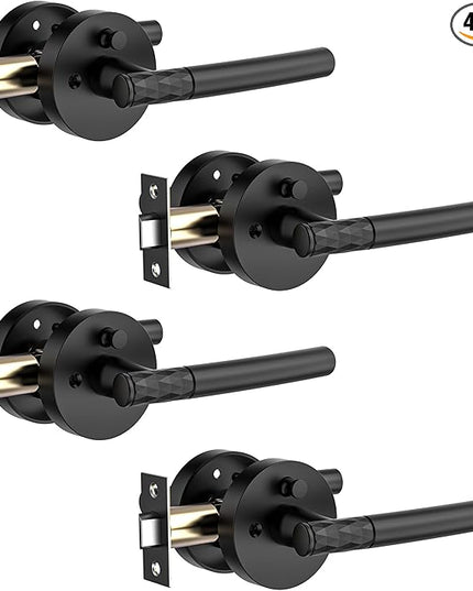 4 Pack Matte Black Privacy Door Handle - Keyless Entry, Heavy Duty Zinc Alloy Lever for Bedroom/Bathroom