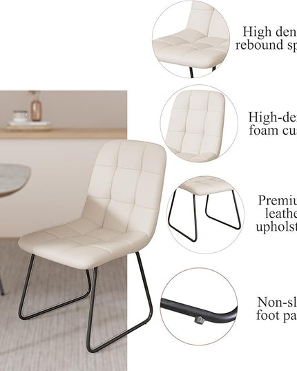 47.2'' Dining Table Set for 4 - Modern Wood Table with Cat Scratch-Resistant Surface & 4 U-Shaped White Leather Chairs, Kitchen & Dining Room Furniture, Space-Saving Table and Chairs Set