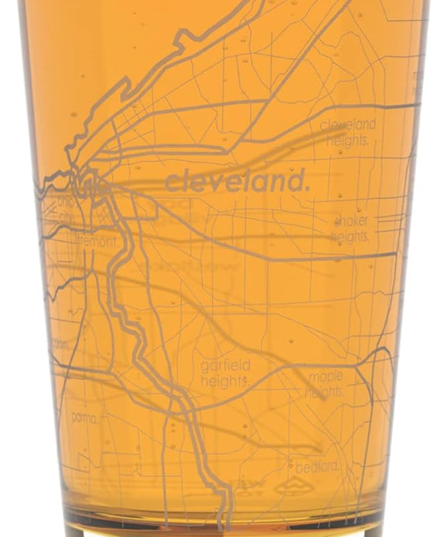 Well Told Engraved Cleveland Ohio Map Pint Glass, Etched Beer Gift (16 oz, Clear) City Map Pint, Custom City Glassware, Gifts For Beer Lovers