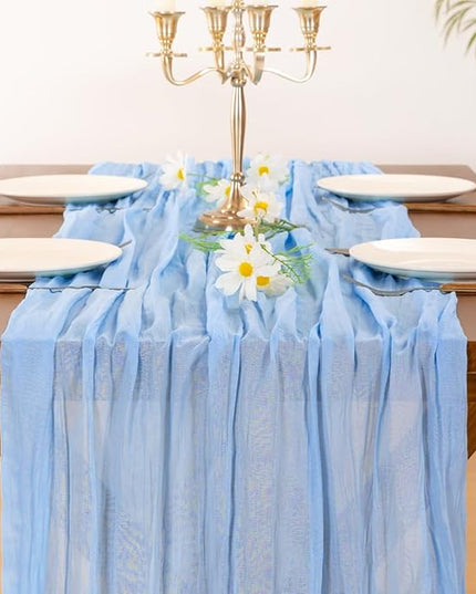 Socomi Blue Christmas Cheesecloth Table Runner Light Blue Boho Rustic Gauze 120 inch 10FT Cheese Cloth Runner for Wedding Party Baby Shower Birthday Home Decor Holiday Decorations