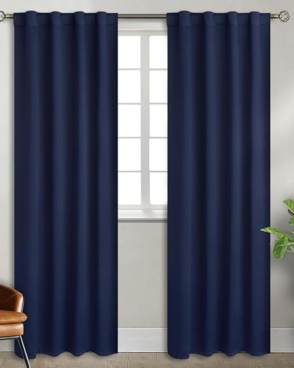 BGment Rod Pocket and Back Tab Blackout Curtains for Bedroom - Thermal Insulated Room Darkening Curtains for Living Room, 2 Window Curtain Panels (38 x 84 Inch, Navy Blue)