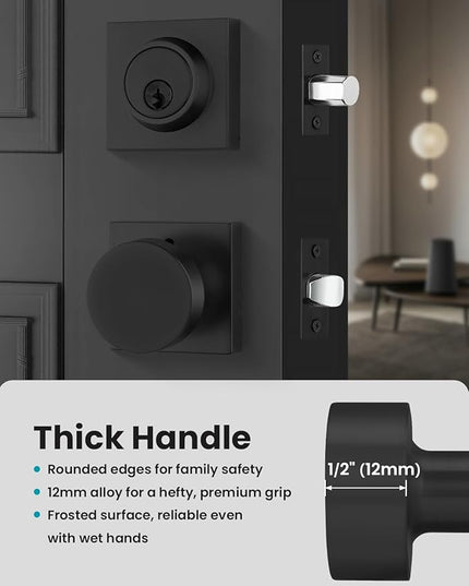 Black Door Knobs with Deadbolt, Heavy Duty Front Door Knob and Deadbolt Set, Exterior Door Knob with Single Cylinder Deadbolt Lock Set (1 Pack)