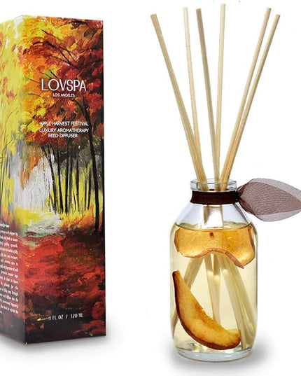 LOVSPA Reed Diffuser Set, Apple Harvest Scented Oil Diffuser with Sticks, Home Fragrance Accessories for Bathroom Shelf Decor, Aroma Diffusers for Home or Office Fall Decor, USA Made