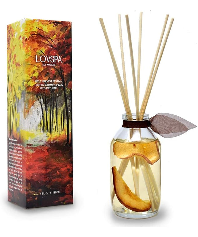 LOVSPA Reed Diffuser Set, Apple Harvest Scented Oil Diffuser with Sticks, Home Fragrance Accessories for Bathroom Shelf Decor, Aroma Diffusers for Home or Office Fall Decor, USA Made