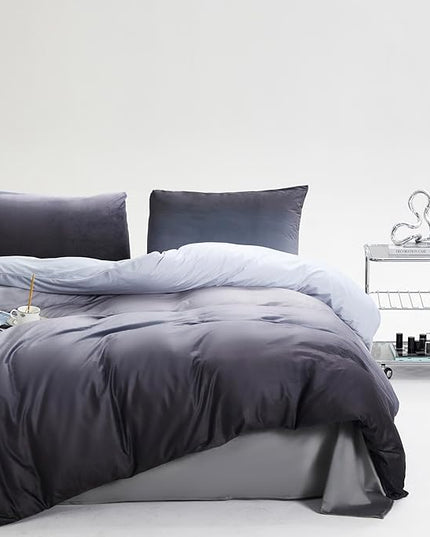 CLOTHKNOW Grey Silver Velvet Queen Comforter Set 3Pcs Fluffy Bedding Comforter Sets Soft Grey Queen Size Comforter Sets with 2 x Pillowcases