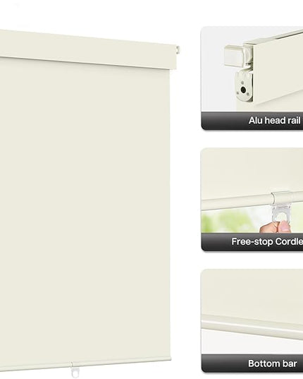 LazBlinds No Drill Blinds for Indoor Windows, Blackout Roller Shades, Cordless Window Blackout Blinds, Thermal Insulated Fabric UV Protection for Home and Office, 25.5" W x 72" H, Cream