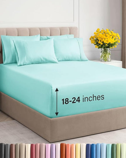 Extra Deep King Sheet Set - 6 Piece Breathable & Cooling Sheets - Hotel Luxury Bed Sheets Set - Easy & Secure Fit - Soft, Wrinkle Free & Comfy Sheets Set - Spa Blue Sheet Set with Extra Deep Pockets