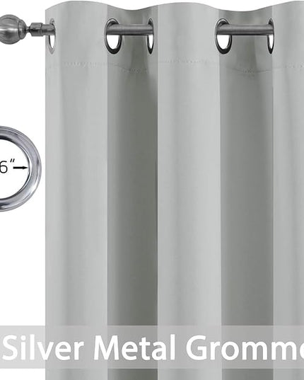 Yakamok Room Darkening Grommet Window Drapes Thermal Insulated Light Blocking Light Grey Blackout Curtains for Bedroom(52Wx90L,Light Gray,2 Panels)