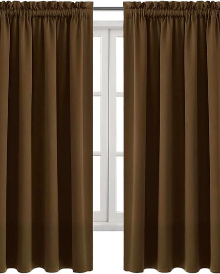 DWCN Blackout Curtains Room Darkening Thermal Insulated Bedroom Curtains Window Curtain Panels, 52 x 63 inches Long, Set of 2 Brown Rod Pocket Drapes