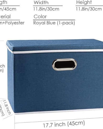 PRANDOM Large Collapsible Storage Bin with Lid [1-Pack] Fabric Foldable Storage Box Organizer Container Basket Cube with Cover for Home Bedroom Closet Office Nursery Royal Blue(17.7x11.8x11.8)
