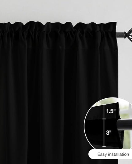 Anmao Non-See-Through Black Privacy Curtains for Living Room 54 Inch Length 2 Panels Set, Semi Sheer Light Filtering Window Curtains Drapes for Bedroom, 52 Inch Wide Each Panel